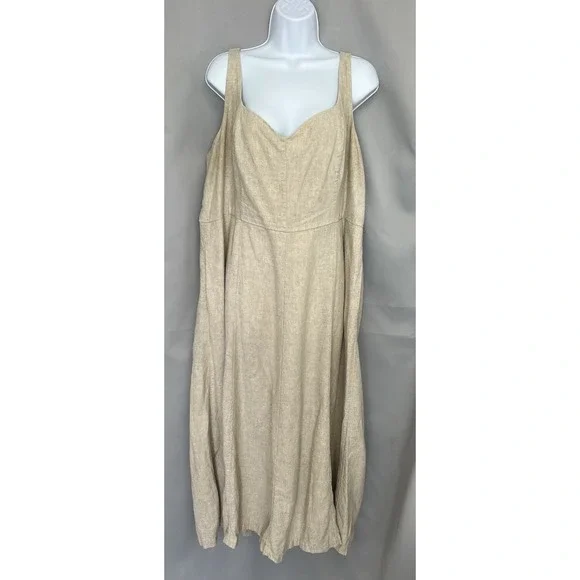 Old Navy Sleeveless Linen-Blend Midi Dress Women's XXL Tall Beige - Picture 2 of 11